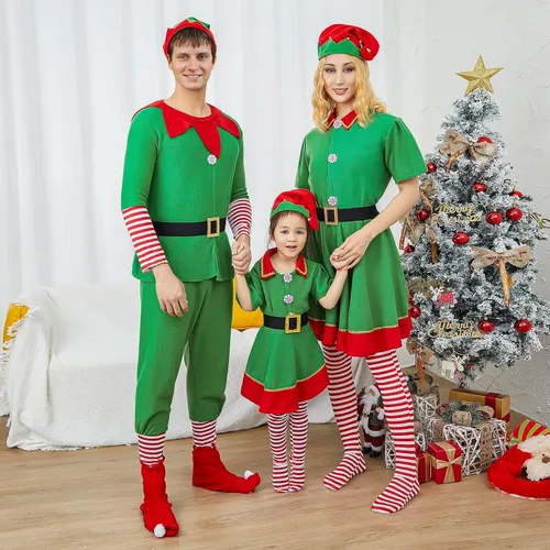 Vista 2 de Michellecmm Disfraz de elfo de Navidad para niñas, niños, hombres y mujeres, disfraz de elfo de Navidad, vestido de Santa para fiesta de disfraces