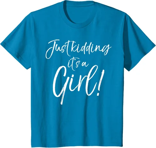 Vista 45 de Camiseta divertida de revelación de género Blue Trick Just Kidding It's a Girl!, Azul / Patchwork, S Azul Pastel