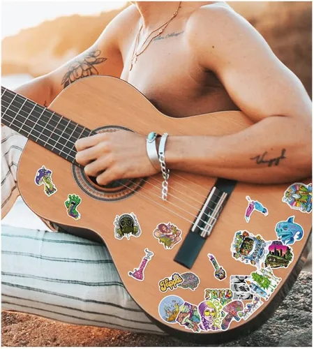 Vista 6 de 200 calcomanías Trippy - Calcomanías impermeables de hojas de alienígena para laptop, botellas de agua, monopatín, guitarra, casco