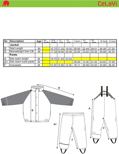 Vista 6 de Traje de lluvia reflectante impermeable 2 piezas chaqueta y pantalones para niños, o Dungarees de 12 meses a 10 años -26