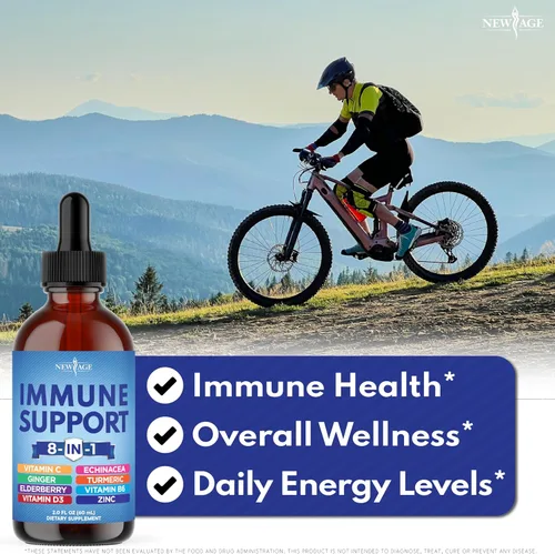 Vista 3 de NEW AGE Gotas líquidas de apoyo inmunológico 8 en 1 – Baya de saúco, curcumina de cúrcuma, equinácea, jengibre, vitaminas C y D3, zinc y B6 – Apoyo