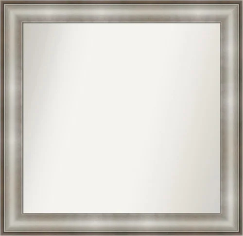 Vista 398 de Amanti Art Espejo de baño plateado para sobre el fregadero, 28 x 37 pulgadas, elegante espejo rectangular de peltre cepillado, marco de madera