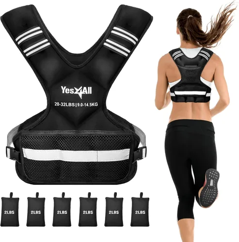 Vista 11 de Yes4All - Chaleco con peso ajustable de 11 a 32 libras con tira reflectante, chaleco de peso grande para entrenamiento de fuerza para hombres