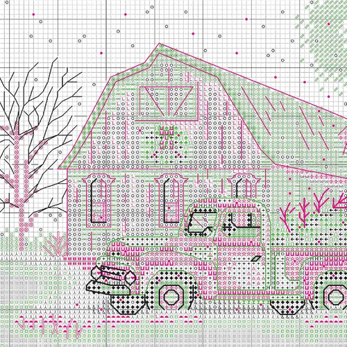 Vista 5 de Dimensions 70-08998 Kit de punto de cruz navideño de granja de invierno, 45.72 x 15.24 cm, 14 unidades de aida azul, 5 piezas 14 unidades Azul Aida