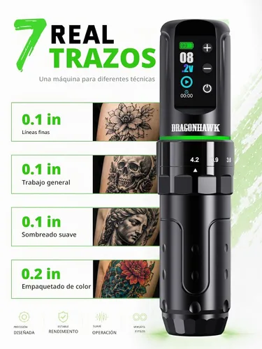 Vista 2 de Dragonhawk Kit de máquina de tatuaje inalámbrico L3 con impresora térmica Juego completo de iniciación para principiantes y artistas, 7 tiempos
