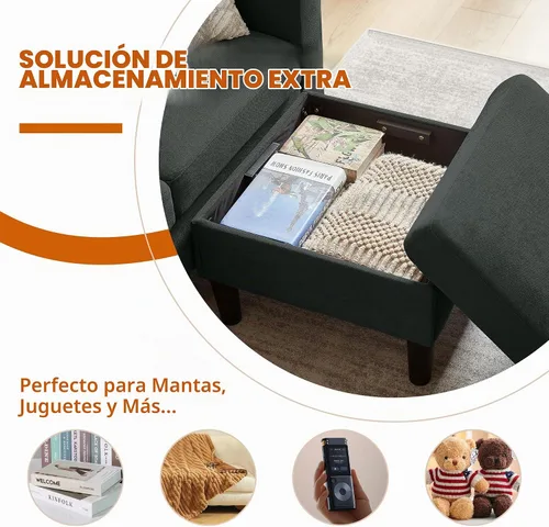 Vista 3 de Sofá Seccional Sofás para Sala de Estar, Sofás Seccionales Modulares de 3 Asientos en Forma de L con Almacenamiento y Chaise Reversible, Tela