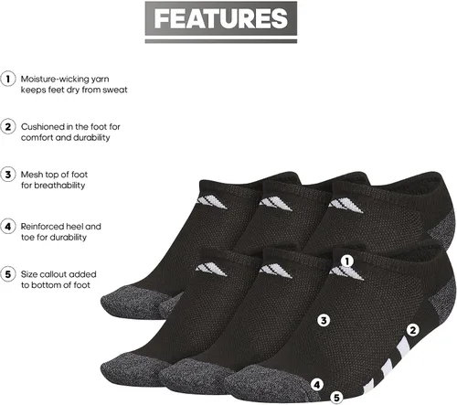 Vista 2 de adidas Calcetines deportivos acolchados invisibles (6 pares) para niños, niños y niñas, duraderos, transpirables y de bajo perfil