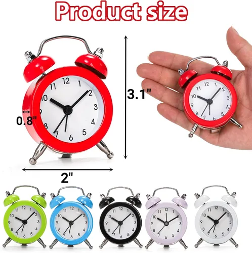 Vista 2 de Noamus 6 relojes despertadores de campana gemela, alarma fuerte de 2 pulgadas, pequeño y lindo reloj despertador analógico, reloj de viaje vintage