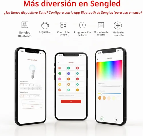 Vista 7 de Sengled Bombilla de luz Alexa, bombillas inteligentes que son compatibles solo con Alexa, malla Bluetooth estándar A19 E26, bombilla LED regulable