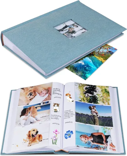 Vista 11 de 1DOT2 Álbum de Fotos 4x6 Capacidad para 402 Fotos con Bolsillos Deslizantes con Memo, Libro de Fotos, Cubierta de Lino, Álbumes de Fotos con Espacio