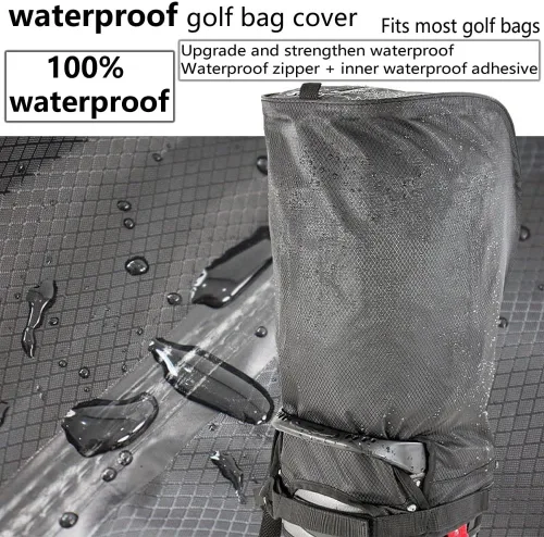 Vista 12 de Funda para bolsa de golf, cubierta de lluvia de nailon, impermeable, se adapta a la mayoría de bolsas de carrito de golf, fácil de usar, plegable