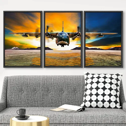 Vista 2 de wall26 Lienzo enmarcado para pared, juego de arte exótico tropical, océano, mar, avión, puesta de sol, transporte, fotografía, realismo, decorativo