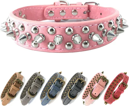 Vista 7 de Collar para perro con tachuelas, de piel sintética, con cúpula plateada, antimordeduras, ajustable, resistente, estilo punk, para perros pequeños
