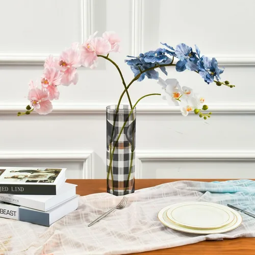 Vista 3 de Black Dog Buffalo Plaid Check Plastic Vase 11.8 x 3.9 Inch decorative Large Flower Vase Clear Dining Room Entryway Library jarron para centro