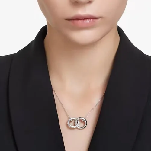Vista 5 de Gargantilla de plata de ley 925 para mujer, dije de moda, chapado en oro blanco y rosa, diseño de estrella de luna, cadena simple, con cierre