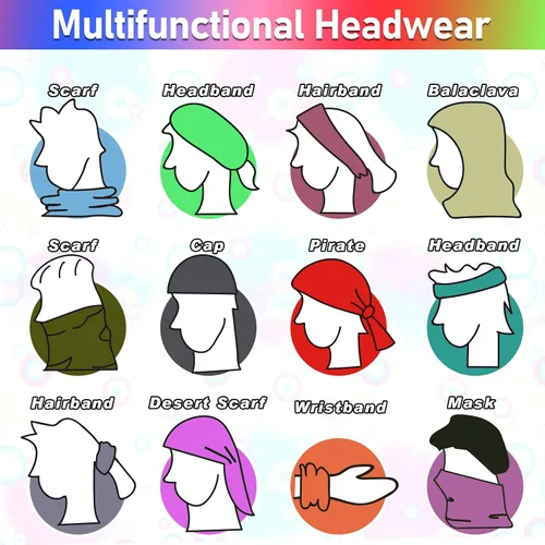 Vista 5 de Jiuguva 26 piezas de polaina de cuello para hombre, diadema bohemia, envoltura para la cabeza, a granel, senderismo, bufanda sin costuras, bandana