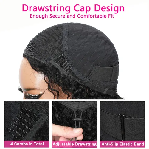 Vista 7 de Curly Half Wig Human Hair - 180% Density 3 in 1 Seamless Flip over Half Wig 14 Inch Glueless Wear Go Beginner Friendly Kinky Curly Wig Drawstring