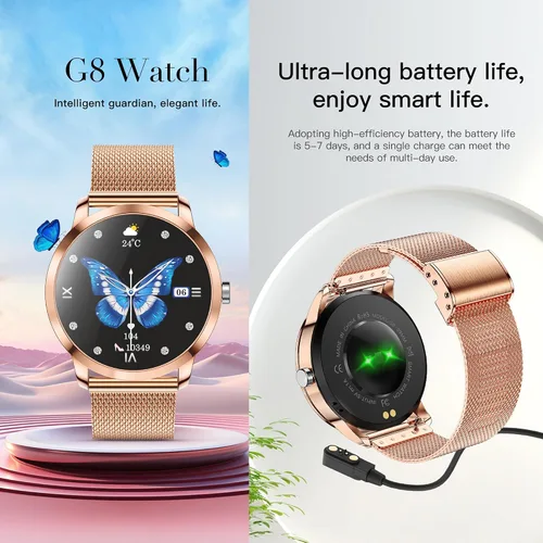 Vista 5 de Reloj inteligente (respuesta/haz llamadas) para mujer, reloj inteligente AMOLED de 1.27 pulgadas para iPhone Android, rastreador de actividad