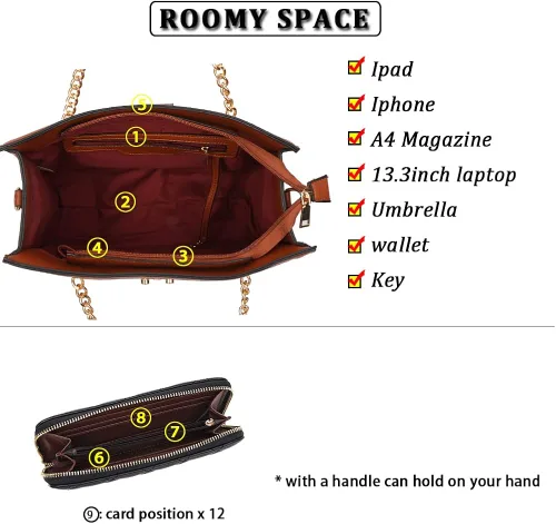 Vista 4 de Juego de bolsos de moda para mujer, de cuero, acolchado, para el trabajo, regalo