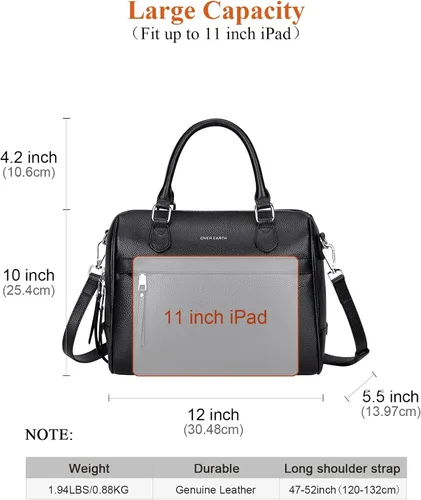 Vista 4 de Over Earth Bolso bandolera de cuero genuino con asa superior para mujer