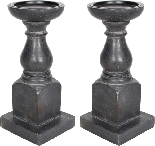 Vista 7 de Juego de 2 portavelas de madera de mango de 9 pulgadas de alto x 4.5 pulgadas, color negro envejecido