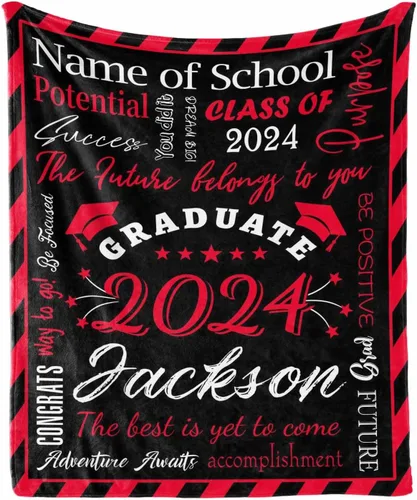 Vista 10 de Manta personalizada con nombre de graduados y escuela para un regalo único, manta personalizada de graduación de clase de 2024, manta suave, 30 x 40