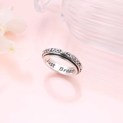 Vista 3 de Anillos giratorios de plata de ley S925 para ansiedad, preocupación, aliviar el aburrimiento, TDAH, autismo, banda para mujeres y adolescentes