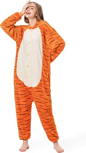 Vista 4 de Griong Fit Snug Adult Onesie Costume Pajamas, Unisex Flannel Cosplay Animal One Piece Halloween Sleepwear Homewear