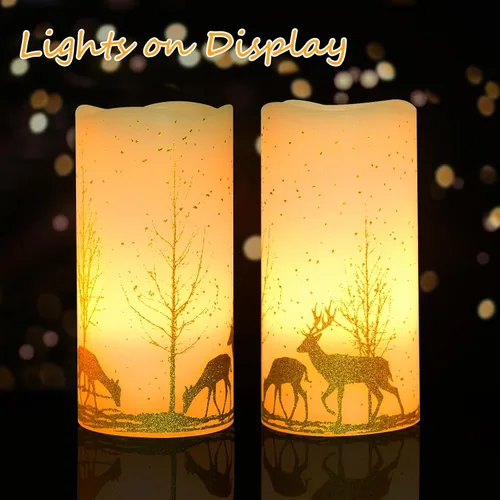 Vista 7 de 2 paquetes de velas sin llama parpadeantes LED de Navidad, velas de cera operadas por baterías con temporizador y control remoto, velas sin llama