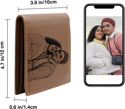 Vista 4 de Carteras personalizadas para hombres con imagen, cartera de fotos de cuero grabada personalizada para papá, hijo, marido, novio, amigo, día