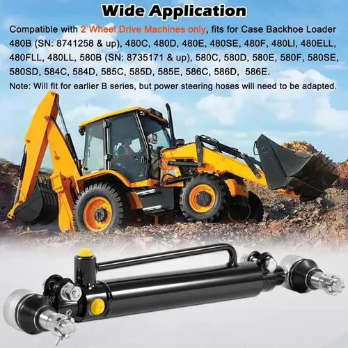 Vista 3 de D128454 D84800 234447A1 Nuevo cilindro de dirección asistida con tuercas de castillo para retroexcavadoras Case 480B 480C 480D 480E 480F 480LL 580C