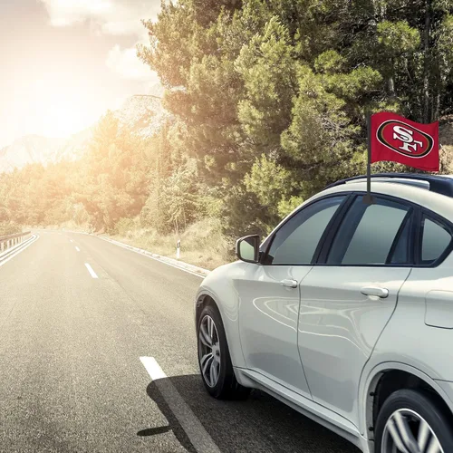 Vista 3 de Rico Industries NFL San Francisco 49ers - Bandera de doble cara para automóvil, 16 x 19 pulgadas, con asta negra fuerte que se engancha a automóvil
