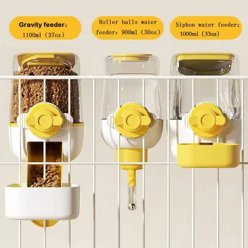 Vista 3 de Comederos automáticos colgantes para perros y gatos, comedero automático para conejos sin goteo, juego de cuencos de alimentación de jaula