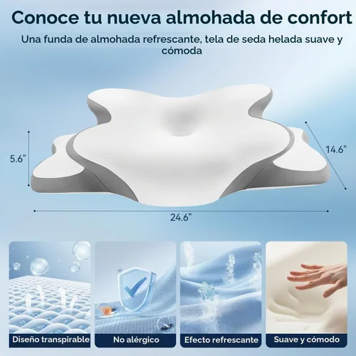 Vista 9 de Almohada para la apnea del sueño con alivio del dolor de cuello y ronquidos, almohada cervical ortopédica, almohada ergonómica de espuma Blanco