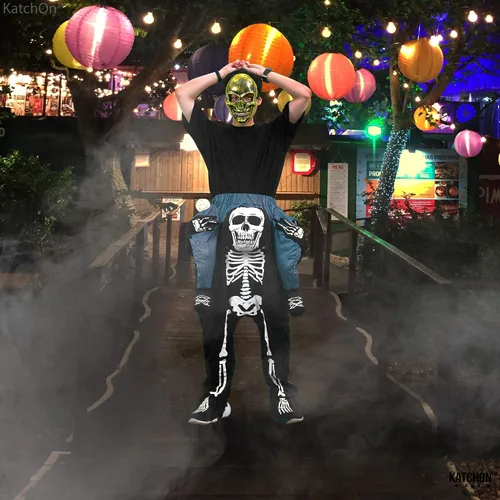 Vista 5 de Negro, disfraz de esqueleto de Halloween para hombres, pantalones unisex de Halloween para adultos, disfraces de Halloween para mujer, disfraz