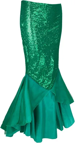 Vista 4 de FEESHOW Falda larga de lentejuelas brillantes para mujer, disfraz de Halloween, cola de sirena