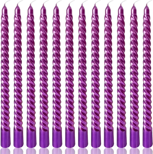 Vista 14 de Juego de velas cónicas en espiral doradas de 10 pulgadas para Navidad, paquete de 12 velas torcidas sin perfume, velas delgadas y cónicas sin goteo