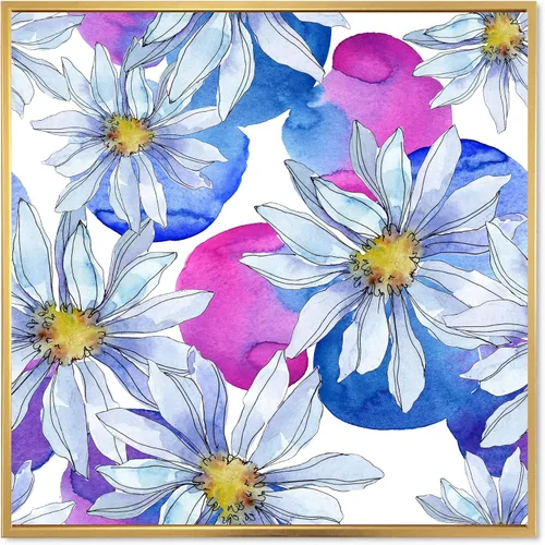 Vista 8 de DesignQ Lienzo enmarcado tradicional con flores silvestres azules con hojas verdes II