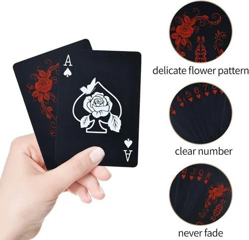 Vista 8 de Joyoldelf Cartas de juego, baraja de cartas impermeable con patrón único y respaldo de flores, póker de PVC para fiestas, juegos y magia