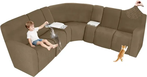 Vista 103 de ALIECOM Fundas 100% impermeables para sofá seccional reclinable, forma de L, elásticas, para esquina, funda para sofá seccional reclinable, lavable