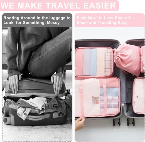 Vista 6 de YSBYWSYR 8 cubos de embalaje para maletas, organizador de bolsas de viaje para equipaje, artículos esenciales de viaje ligeros, ropa zapatos