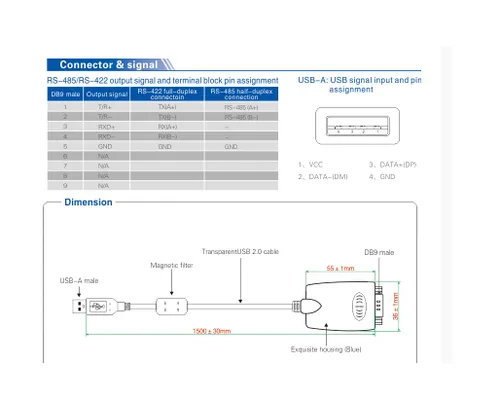 Vista 6 de UTEK UT-890A Convertidor USB a serie RS-485/422 de 1 puerto de 5 pies con protección ESD