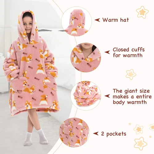 Vista 5 de Century Star - Manta con capucha portátil para niños, bebés, sudadera de gran tamaño, sudadera de forro polar bonita, manta Sherpa para niñas y niños