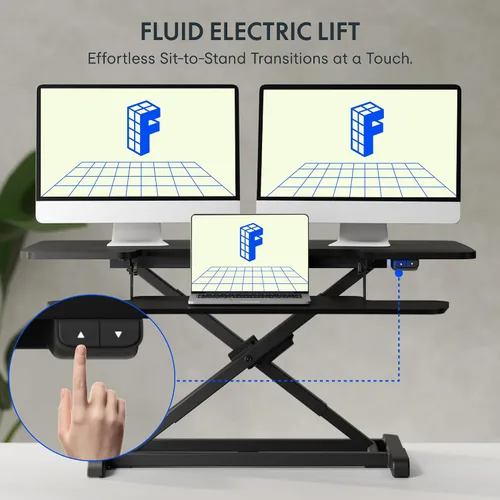 Vista 18 de FLEXISPOT Convertidor eléctrico de escritorio de pie de 32 pulgadas, elevador de escritorio motorizado para sentarse a pie, monitor de escritorio