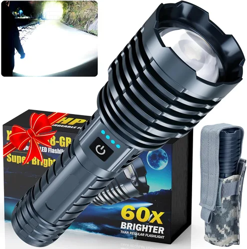 Vista 9 de Linternas LED recargables superbrillantes de 2500,000 lúmenes altos, linternas de alto lúmenes de hasta 25 horas de larga vida Zoomable 5 modos