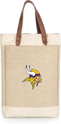 Vista 9 de PICNIC TIME NFL Pinot - Jute 2 Bottle Insulated Wine Bag - Wine Tote Bag - Wine Gift Bag, (Beige)
