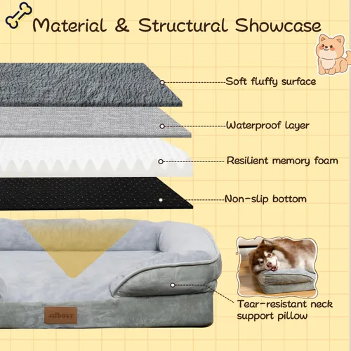 Vista 5 de Cama ortopédica para perros – Espuma de jaula de huevos de gran soporte, interior 100% impermeable, fácil de limpiar, funda extraíble, resistente