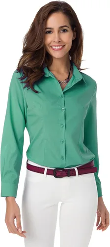 Vista 26 de Atnlewhi - Camisa de trabajo clásica con botones, manga larga, elástica, formal y casual para mujer