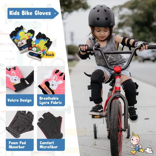 Vista 4 de Rodilleras y coderas para niños de estilo suave con guantes de bicicleta, equipo flexible resistente a los impactos para edades de 2 a 11 años