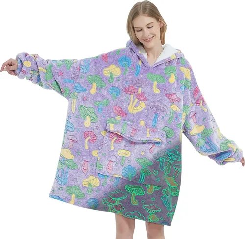 Vista 25 de Mewkou Manta con capucha para adultos, manta de forro polar Sherpa de gran tamaño con capucha para mujeres y hombres, café